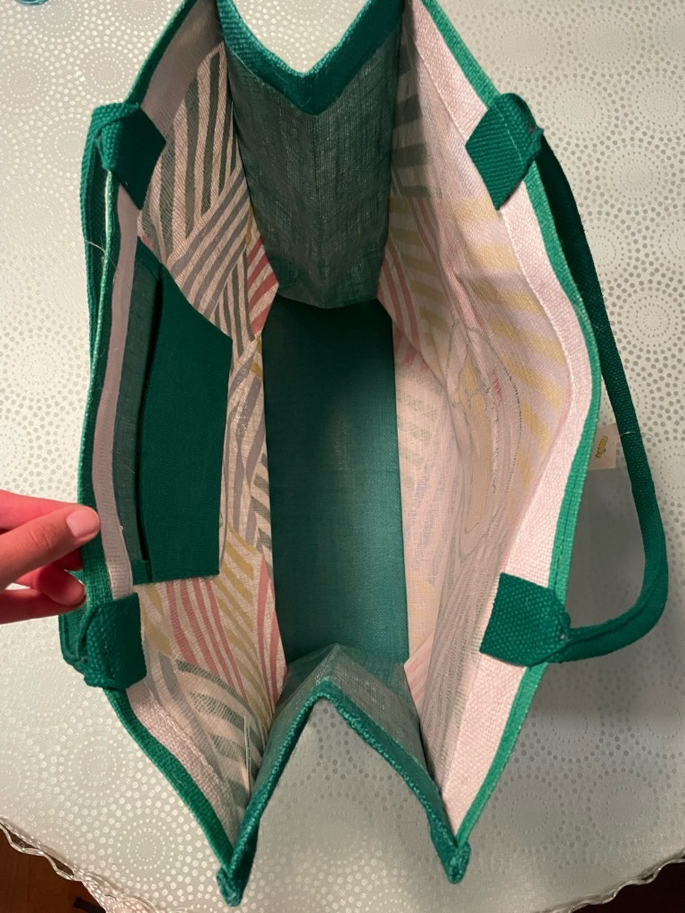 Masters Striped Canvas Tote in Green, Yellow, Pink & Blue - Picture 3 of 5